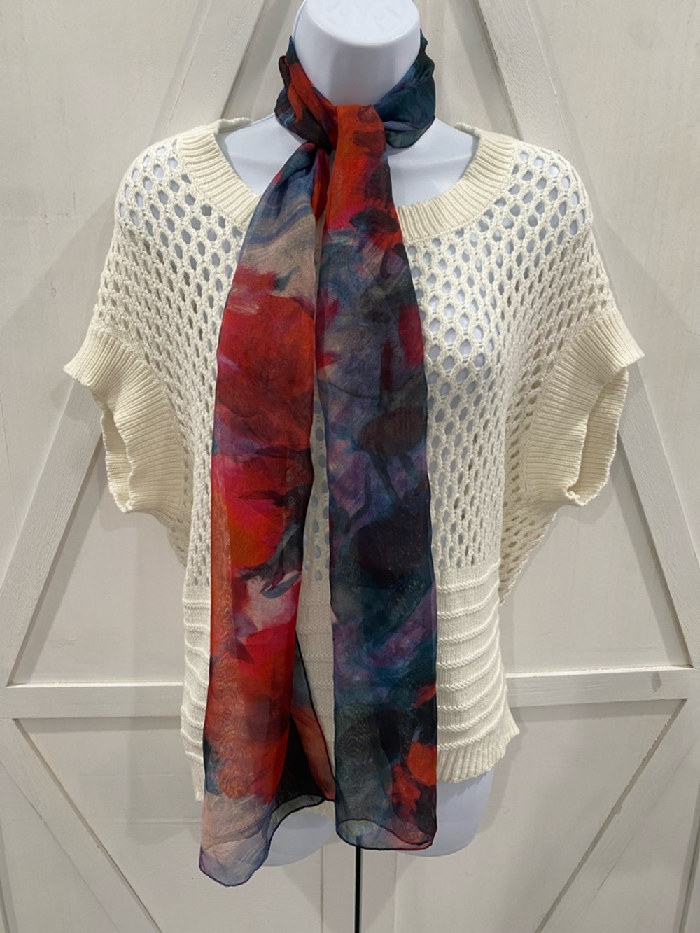 Larioseta Como Sheer Floral-Effect Scarf Multi Reds Blues Vintage
